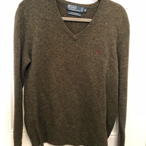 Ralph Lauren Polo Olive green wool v neck sweater